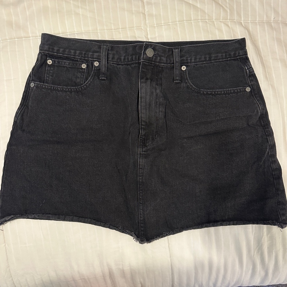 Madewell Black Raw Hem Denim Skirt